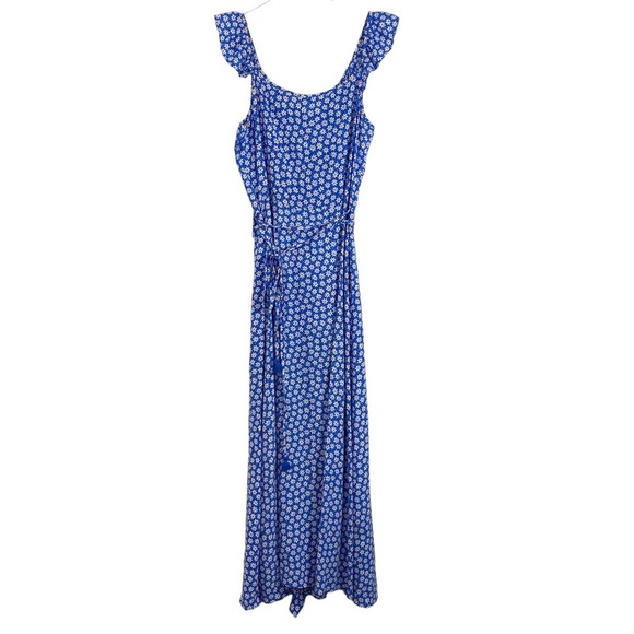 Madewell Ruffled Wrap Maxi Dress in Mini Daisy Blue Size 4 #J2689 - Picture 4 of 8